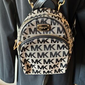 MICHAEL KORS Mini Backpack Black and Brown Logo, gold tone hardware